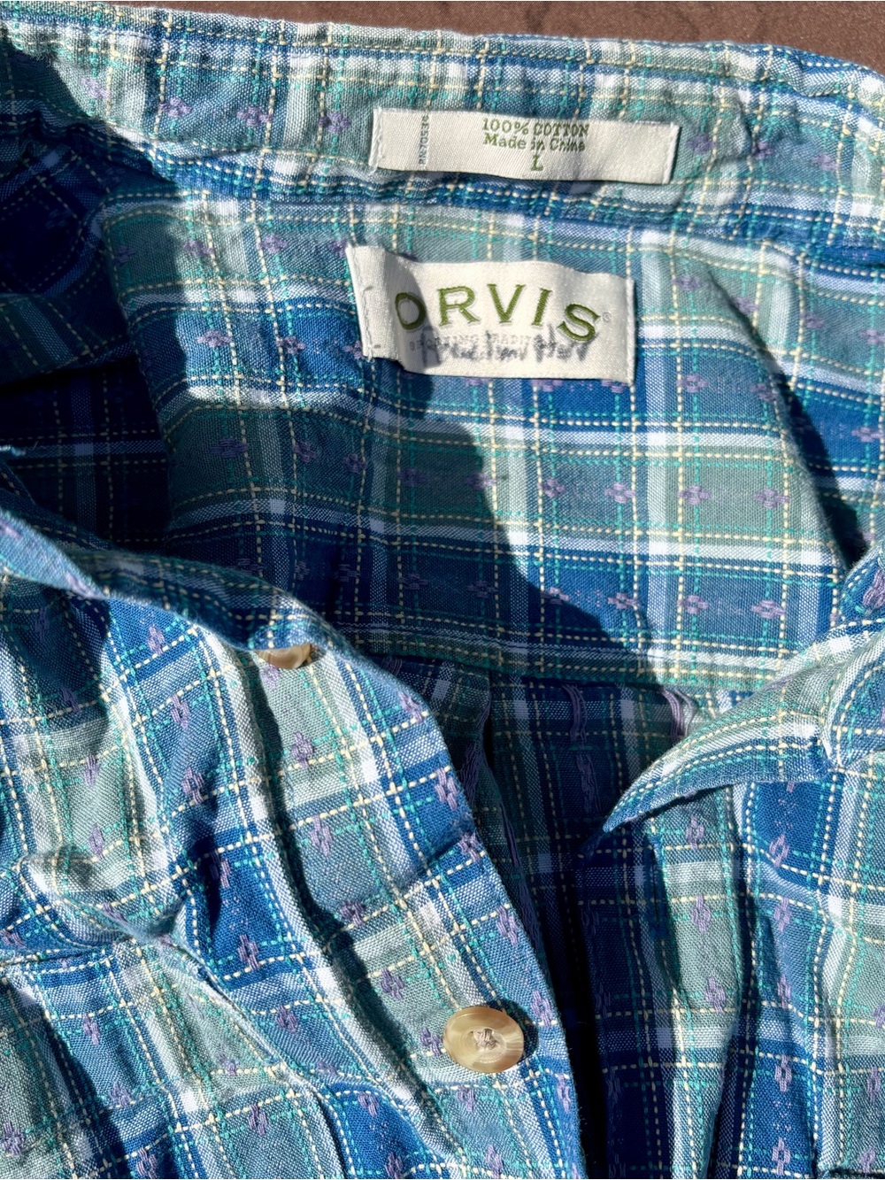 Orvis Blue and Green Plaid Cotton Shirt